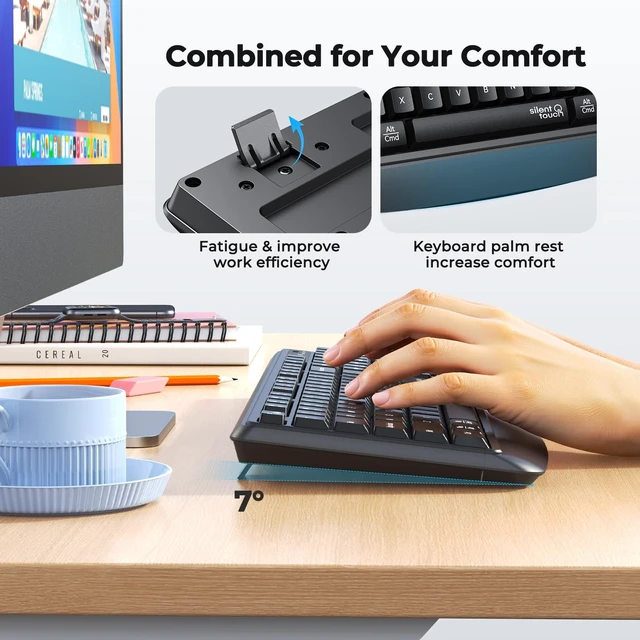 Alt view image 3 of 5 - MEETION Wireless Keyboard Mouse Combo, Silent Full-Size Design, Black