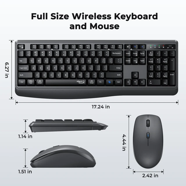 Alt view image 5 of 5 - MEETION Wireless Keyboard Mouse Combo, Silent Full-Size Design, Black