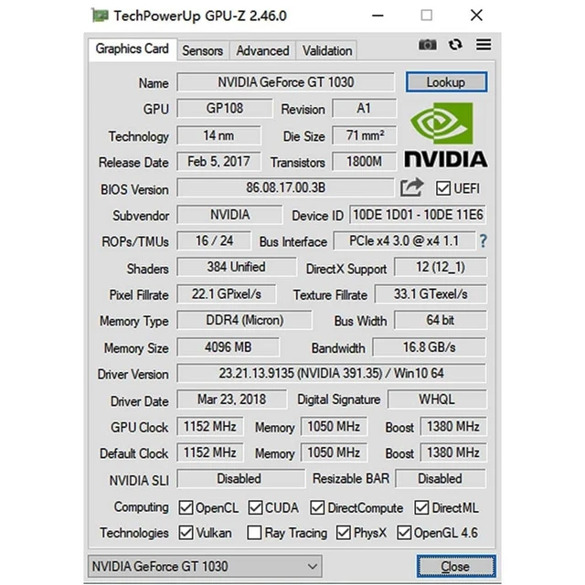 Alt view image 5 of 5 - GT 1030 4GB Graphics Card DDR4 64-bit, HDMI DVI, 2 Displays Support, GPU