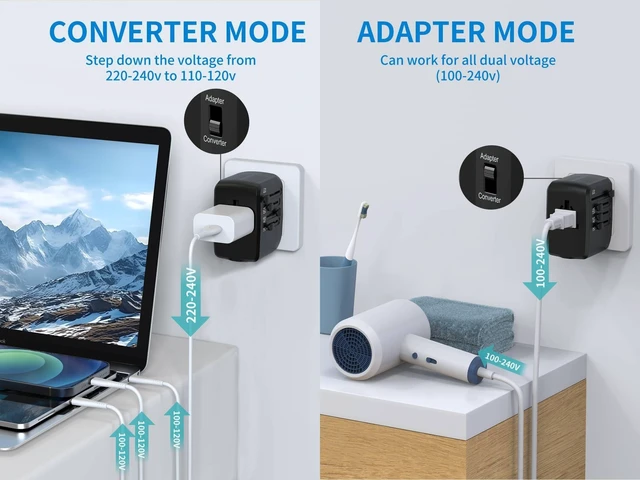 Alt view image 4 of 5 - International Travel Adapter Voltage Converter to Step Down 230V to 120V for Hair straighteners, laptops, Cell Phones, Power converters from USA to UK, Europe, Australia Over 200