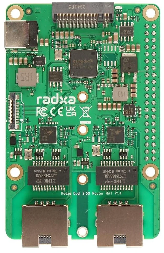 Main image of Radxa Dual 2.5G Router HAT, Dual 2.5G LAN, NVMe SSD PCIe FPC, for Radxa SBCs & Raspberry Pi 5