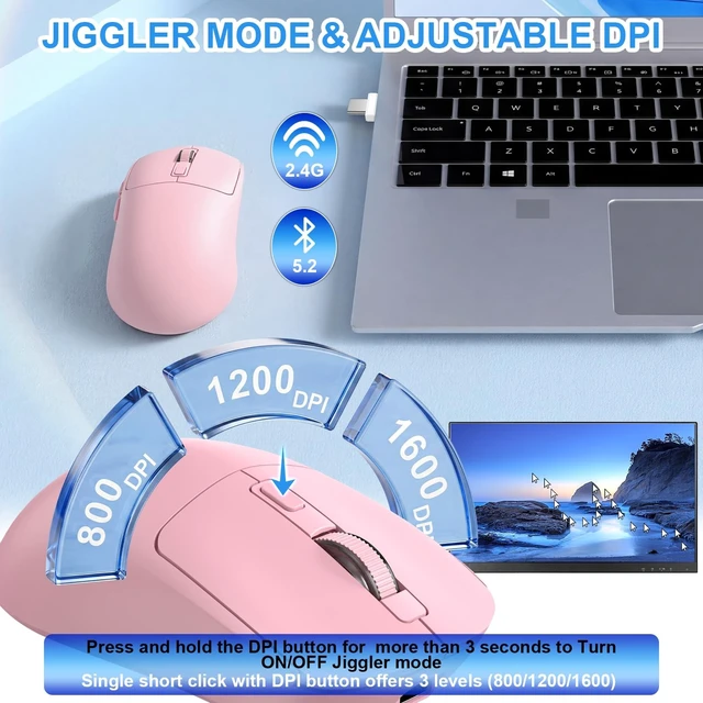 Alt view image 4 of 5 - MacBook Mouse Wireless Bluetooth Computer Mouse Mac Air Macbook Pro Wireless Mouse Rechargeable Bluetooth Mouse for Laptop iPad Silent Mouse with Jiggler Bluetooth 5.2/3.0 USB Type-C Rec