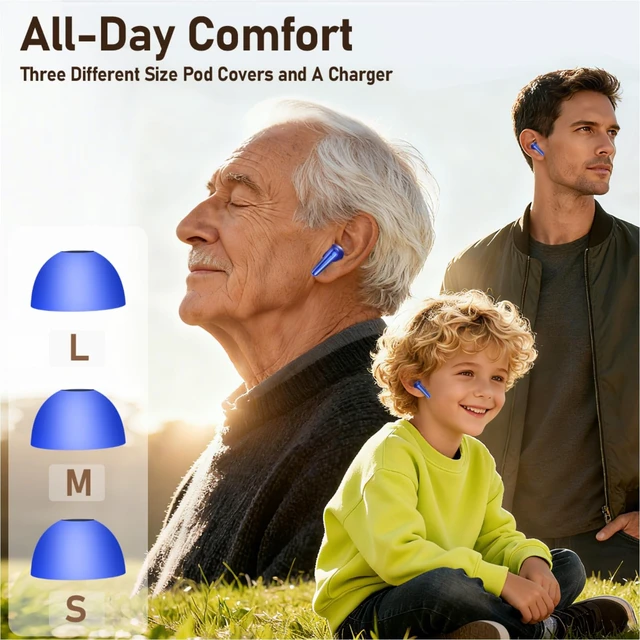 Alt view image 5 of 5 - CXPSUE Wireless Earbuds 2 Pack, ANC in-Ear Bluetooth Headphones, Big Bass Durable, Lightweight Design for Noisy Factories, Gym, and Travel, 60 Hour Long Playtime (Dark Blue)