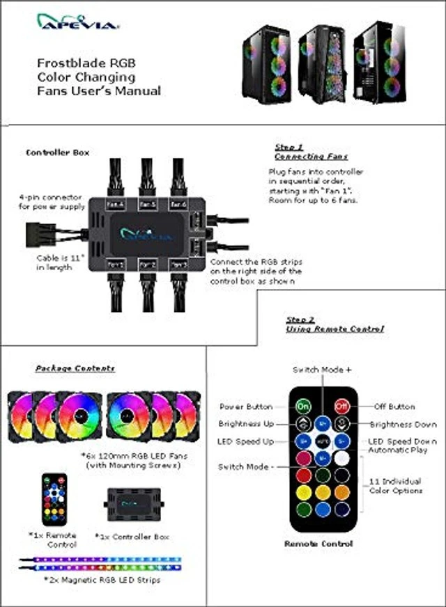 Alt view image 3 of 5 - Apevia FB6P2-RGB Frostblade 120mm RGB Fan 6-Pack w/ 2 LED Strips & Remote