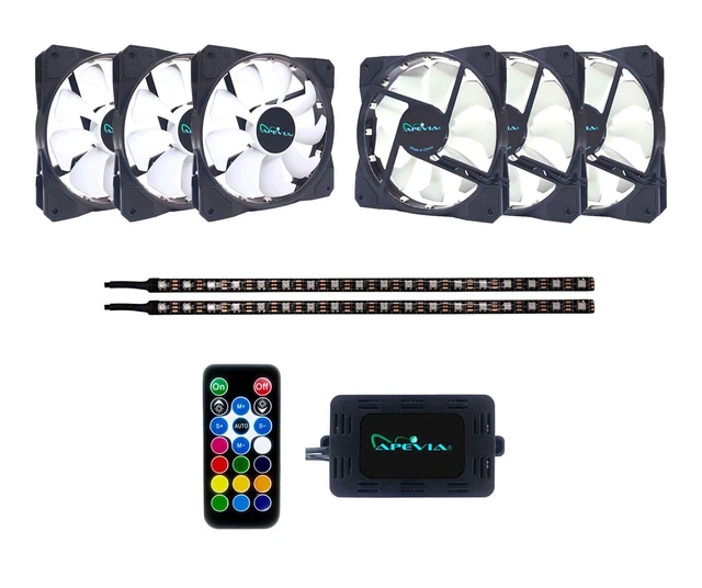 Alt view image 2 of 5 - Apevia FB6P2-RGB Frostblade 120mm RGB Fan 6-Pack w/ 2 LED Strips & Remote