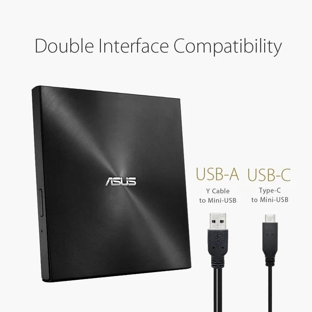 Alt view image 3 of 5 - ASUS ZenDrive Black 13mm External 8X DVD/Burner Drive +/-RW with M-Disc Support, Compatible with Both Mac & Windows and Nero BackItUp for Android Devices (USB 2.0 & Type-C Cables Included)