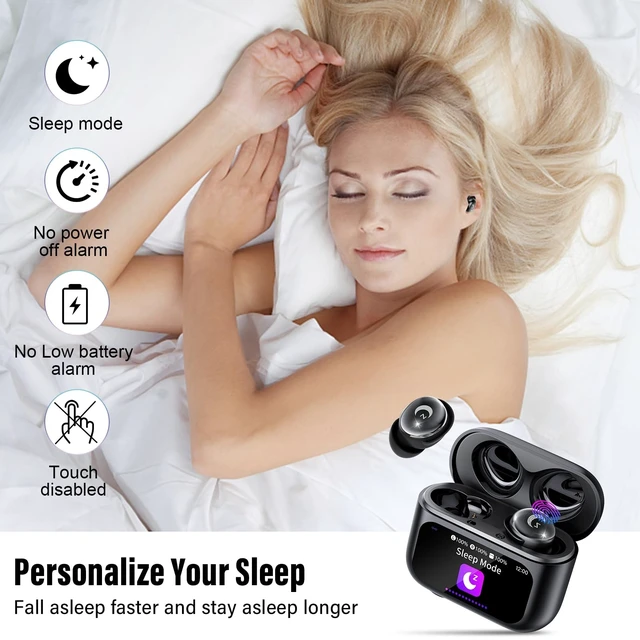 Alt view image 2 of 5 - 2026 Sleep Earbuds Bluetooth 5.4 in Ear Smart Touch Screen Ear Buds, 48H Playtime Mini Sleep Headphones Small Design for Side Sleepers, 5 EQ Modes, Crystal-Clear Calls, IPX7 Waterproof Earphones Black