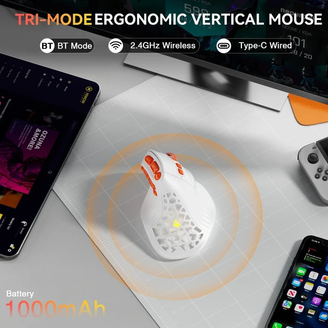 Alt view image 5 of 5 - SOLAKAKA E9 PRO Ergonomic Vertical MMO Mouse with 8K Dongle, White