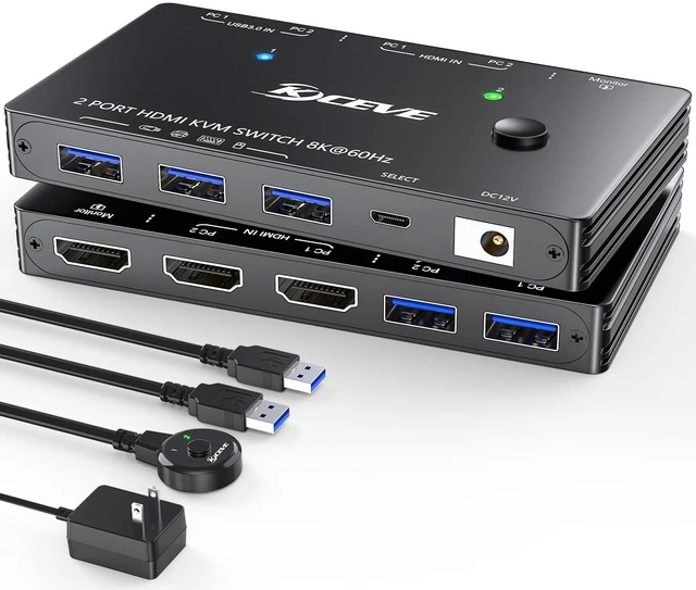 Main image of KVM Switch 2 Computers 1 Monitor 8K 2 Port KVM Switcher