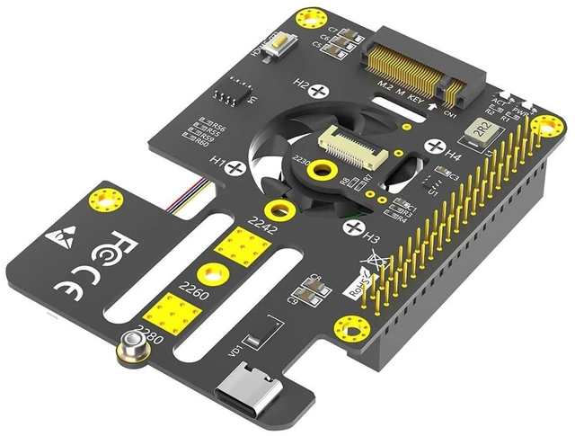Main image of New Version 3 in 1 Combo M.2 NVMe to PCIe Adapter with Cooler Fan and Automatic Discoloration LED for Raspberry Pi 5 (Long Version)