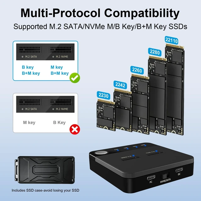 Alt view image 4 of 5 - SETHDA 20Gbps M.2 Cloner & Duplicator, Dual Bay NVMe SATA SSD Enclosure