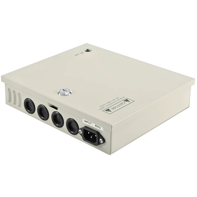 Alt view image 4 of 5 - 9-Channel 12V DC 10A CCTV Power Distribution Box, AC110V to DC12V Security Camera Power Supply with AC Plug and Locking Metal Cabinet for DVR/NVR Surveillance Systems (9-Channel/10A)