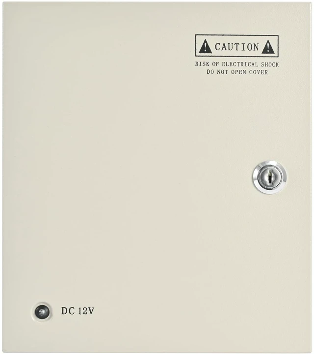 Alt view image 5 of 5 - 9-Channel 12V DC 10A CCTV Power Distribution Box, AC110V to DC12V Security Camera Power Supply with AC Plug and Locking Metal Cabinet for DVR/NVR Surveillance Systems (9-Channel/10A)