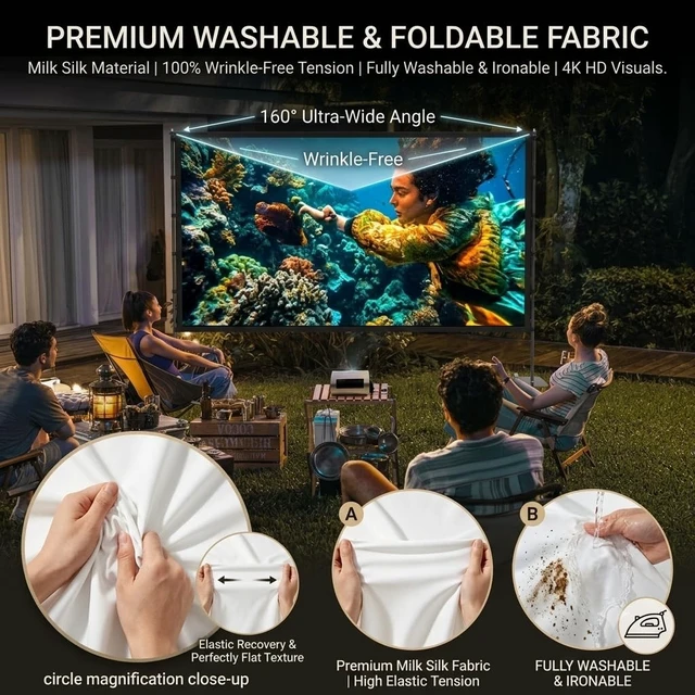 Alt view image 3 of 5 - Yanuoda 120-Inch Outdoor Projector Screen with Stand, Portable 16:9