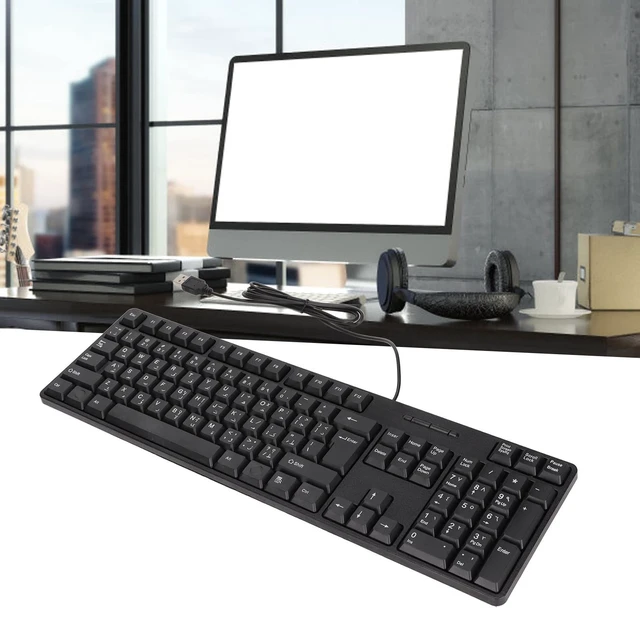 Alt view image 4 of 5 - Wired Keyboard, 104 Keys USB Interface Wired Arabic Keyboard ABS Office Keyboard for Desktop Computers Black