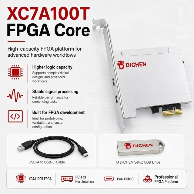 Alt view image 2 of 5 - D DICHEN 100T FPGA DMA Card, USB-C PCIe x1 Board, XC7A100T, FT601