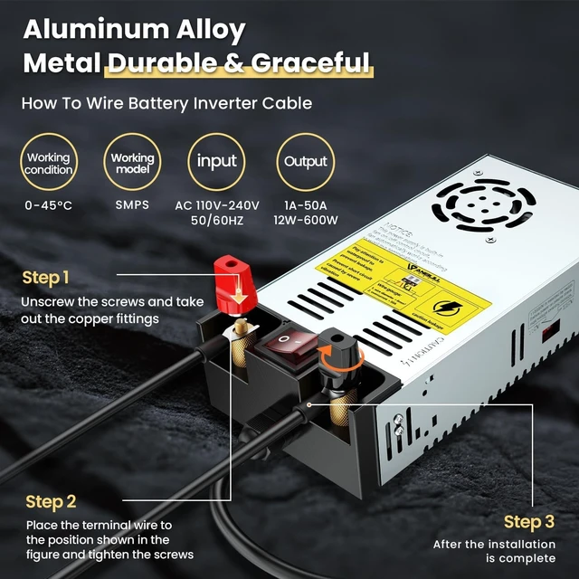 Alt view image 2 of 5 - Anbull New Version 600W 110V AC to 12V DC Converter,with ON/Off Switch