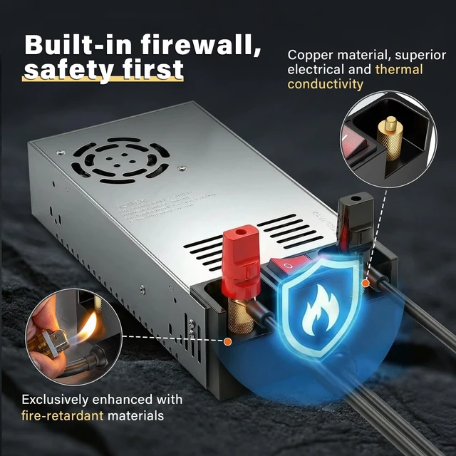 Alt view image 4 of 5 - Anbull New Version 600W 110V AC to 12V DC Converter,with ON/Off Switch
