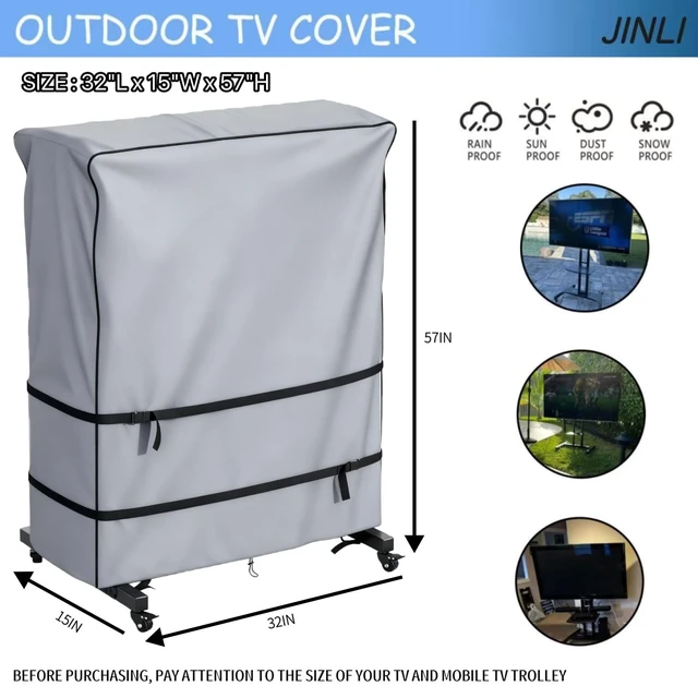 Alt view image 2 of 5 - JINLI 30-32 inch outdoor TV trolley cover, courtyard TV cover, Oxford fabric waterproof and dustproof, triple windproof design, compatible with rolling/mobile stand,Grey