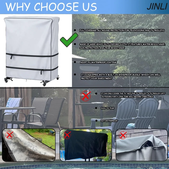 Alt view image 4 of 5 - JINLI 30-32 inch outdoor TV trolley cover, courtyard TV cover, Oxford fabric waterproof and dustproof, triple windproof design, compatible with rolling/mobile stand,Grey