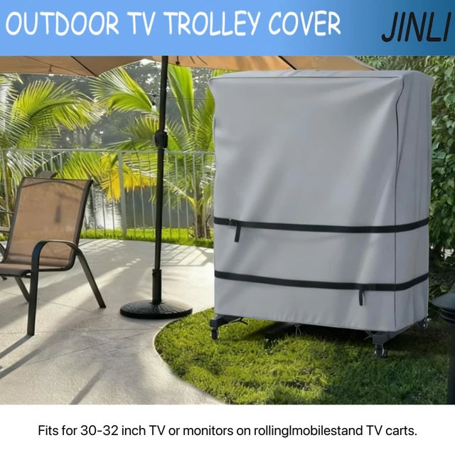 Alt view image 5 of 5 - JINLI 30-32 inch outdoor TV trolley cover, courtyard TV cover, Oxford fabric waterproof and dustproof, triple windproof design, compatible with rolling/mobile stand,Grey