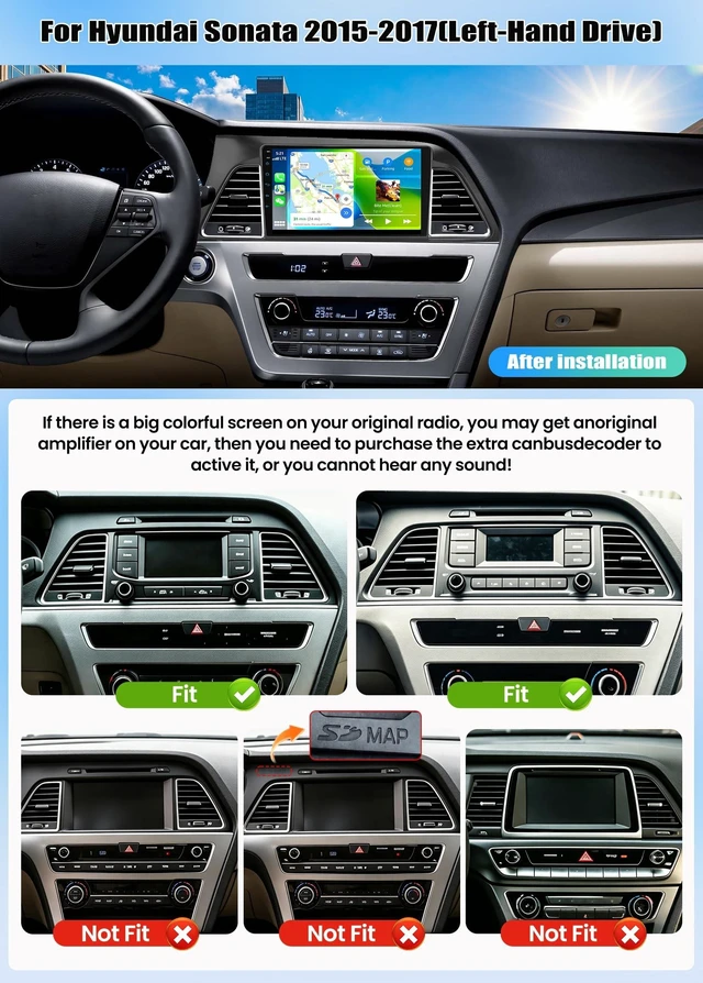 Alt view image 2 of 5 - Car Radio Stereo for Hyundai Sonata 2015 2016 2017 Wireless Apple CarPlay Android Auto9-inch IPS Touchscreen Mirror Link, Bluetooth, You-Tube Video, DSP, SWC, FM/RDS Radio, Backup Camera