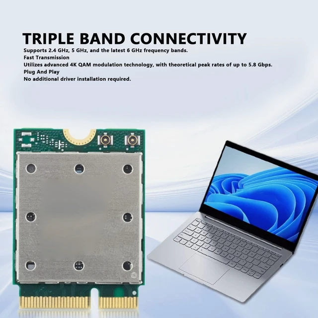Alt view image 2 of 5 - LAISANIM QCNCM865 WiFi 7 Wireless Network Card, M.2 Interface 5.8Gbps Triple Band 2.4GHz 5GHz 6GHz with Support 4K QAM, 11 PC Laptops