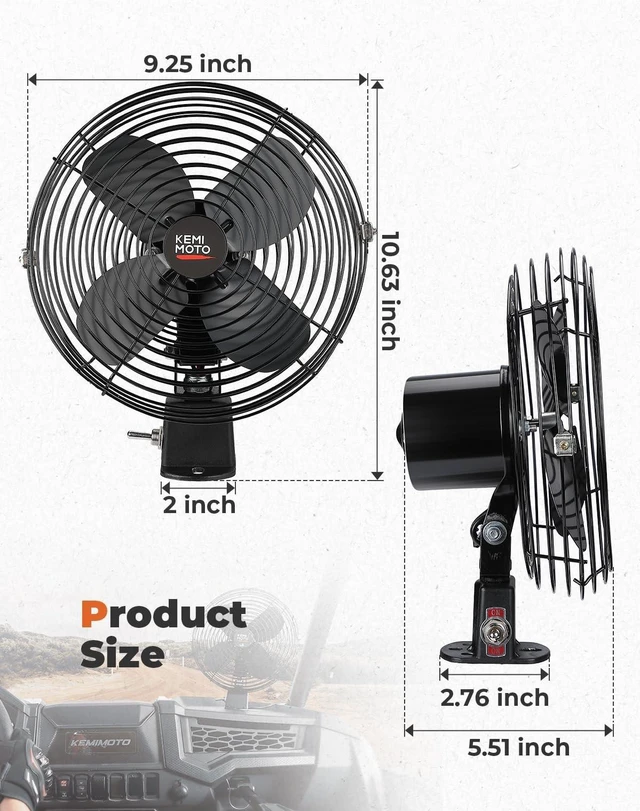 Alt view image 5 of 5 - KEMIMOTO 12V Cooling Fan, 8" Blade, 2-Speed, for UTV/Car/Truck/RV/Bus/Van