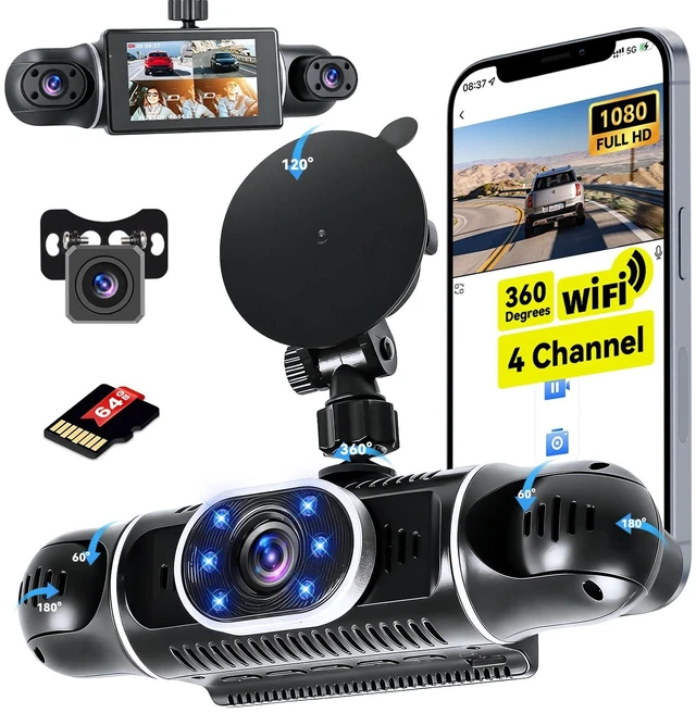 Main image of 4 Channel Dash Cam 1080P Front+3x720P, 4 Lens 360 Full Protection Car DVR