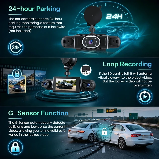 Alt view image 4 of 5 - 4 Channel Dash Cam 1080P Front+3x720P, 4 Lens 360 Full Protection Car DVR