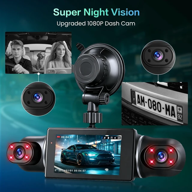 Alt view image 5 of 5 - 4 Channel Dash Cam 1080P Front+3x720P, 4 Lens 360 Full Protection Car DVR