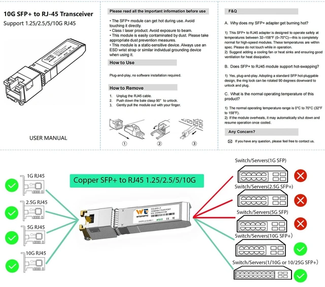 Alt view image 5 of 5 - 80 Meter 10G SFP+ to RJ45 Module 2 Pack, 10GBase-T Copper Transceiver