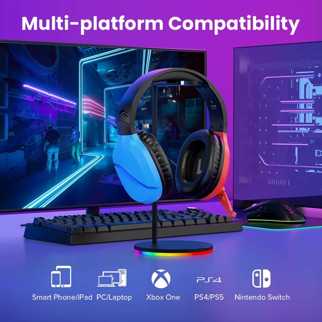 Alt view image 2 of 5 - WolfLawS Wireless Gaming Headset with Mic for PS5 PC PS4, Blue and Red