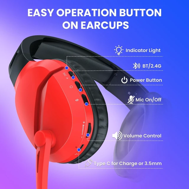Alt view image 5 of 5 - WolfLawS Wireless Gaming Headset with Mic for PS5 PC PS4, Blue and Red