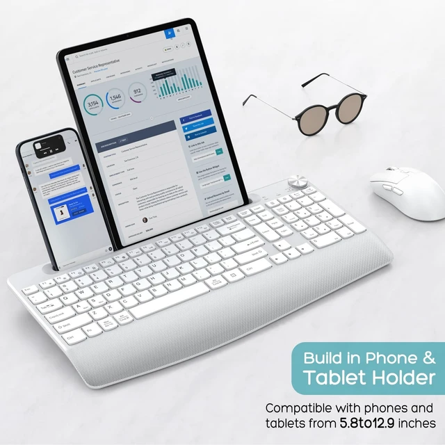 Alt view image 3 of 5 - GAMCATZ Wireless Keyboard and Mouse - Full-Sized Ergonomic Keyboard with Wrist Rest, Phone Holder, Volume Knob,2.4GHz Silent Cordless Keyboard Mouse Combo for Computer, Laptop, PC, Mac, Windows