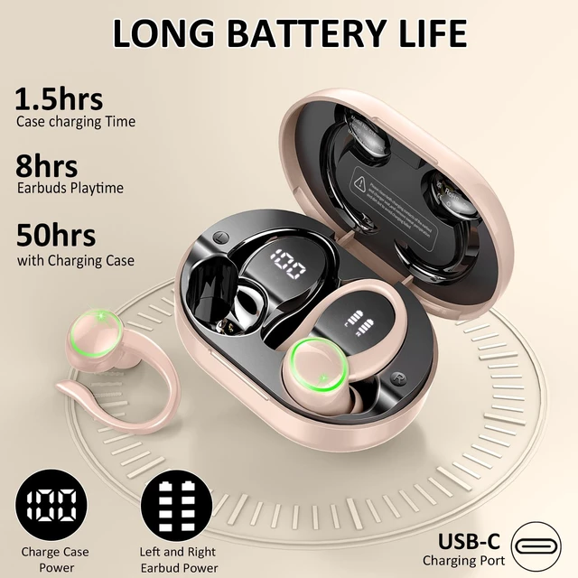 Alt view image 3 of 5 - Wireless Earbuds Sports, Bluetooth 5.4 Headphones Hifi Stereo, 50H Playback Over Ear Buds, ENC Noise Cancelling Mic, IP7 Waterproof Fitness Headset for Gym Running Workout, Earphones with Earho