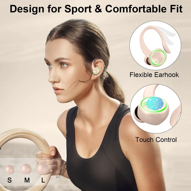 Alt view image 5 of 5 - Wireless Earbuds Sports, Bluetooth 5.4 Headphones Hifi Stereo, 50H Playback Over Ear Buds, ENC Noise Cancelling Mic, IP7 Waterproof Fitness Headset for Gym Running Workout, Earphones with Earho