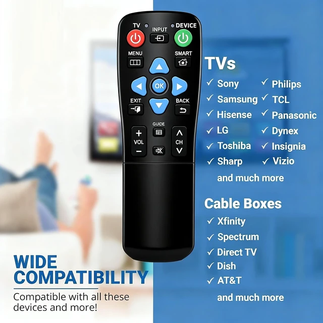 Alt view image 3 of 5 - Big Button Universal TV Remote for Seniors, Dementia - Works Both TV Only or TV & Cable (STB) - for Spectrum, Xfinity, Samsung, Vizio, LG with Slide-Cover