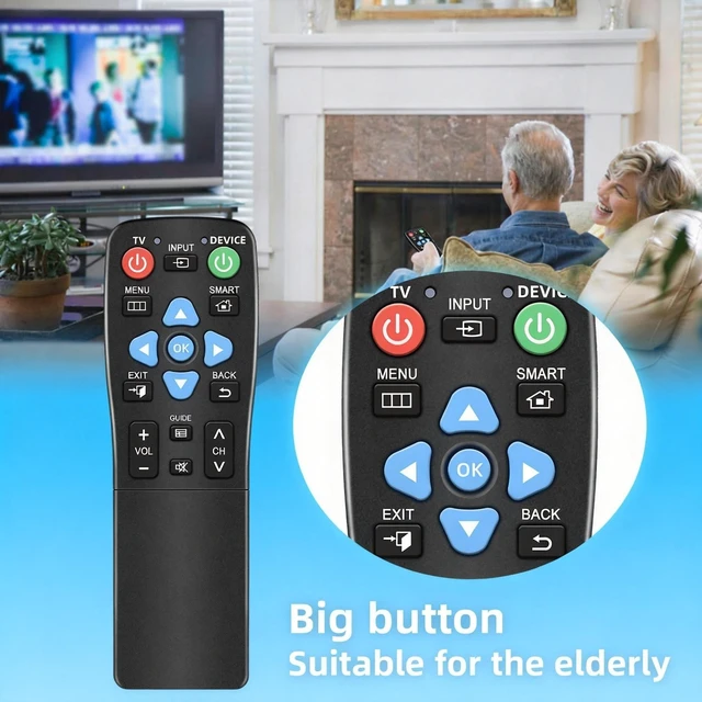 Alt view image 4 of 5 - Big Button Universal TV Remote for Seniors, Dementia - Works Both TV Only or TV & Cable (STB) - for Spectrum, Xfinity, Samsung, Vizio, LG with Slide-Cover
