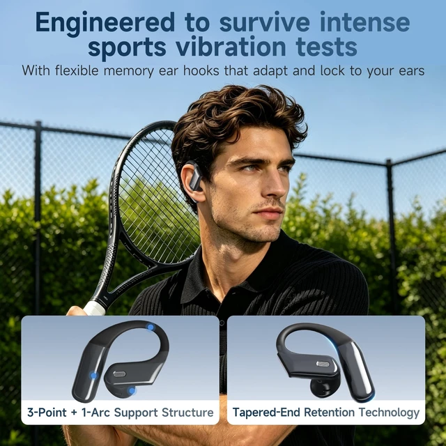 Alt view image 4 of 5 - 2-In-1 In-Ear & Open-Ear Headphones With 105H Playback Time, Night Running Warning Light, Wireless Earbuds With Clear Calls, Immersive Sound,Touch Control,Perfect For Gym / Running (Midnight Bl
