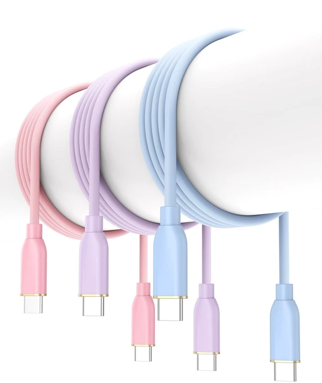 Main image of USB C to USB C Cable 15FT 3-Pack , 60W USBC Silicone Cable Multicolored