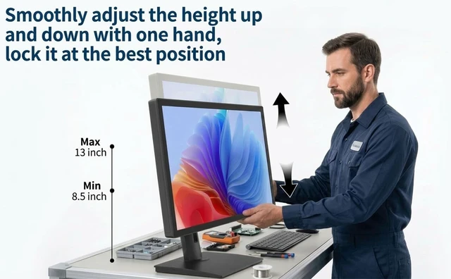 Alt view image 2 of 5 - Industrial Touch Monitor Stand, 15-23.8 Inch, Black, 16 Inch Height, 13 lbs Load Capacity, VESA Compatible Desktop Mount
