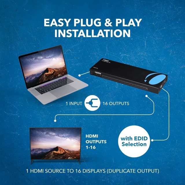 Alt view image 3 of 5 - OREI 1 in 16 Out HDMI Splitter 4K@60Hz 8-bit with HDCP 2.2, 18 Gbps