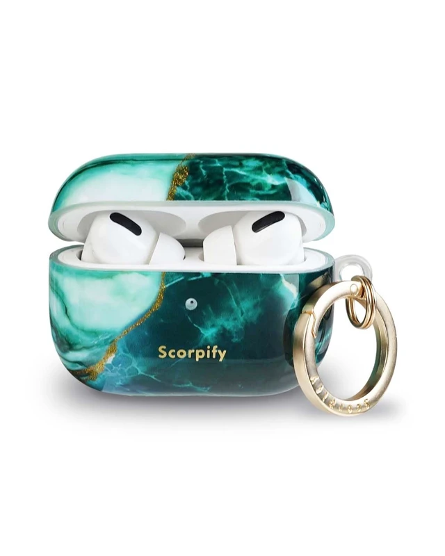Alt view image 2 of 5 - SCORPIFY for AirPods Pro Case 1 & 2 (1st & 2nd Generation, 2019/2022) with Keychain, Compatible with Apple AirPod Pro 1 & 2, Cute Hard Shell Cover, Earbuds Case for Women - Emerald Green Mar