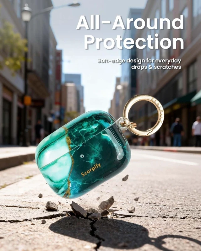 Alt view image 5 of 5 - SCORPIFY for AirPods Pro Case 1 & 2 (1st & 2nd Generation, 2019/2022) with Keychain, Compatible with Apple AirPod Pro 1 & 2, Cute Hard Shell Cover, Earbuds Case for Women - Emerald Green Mar