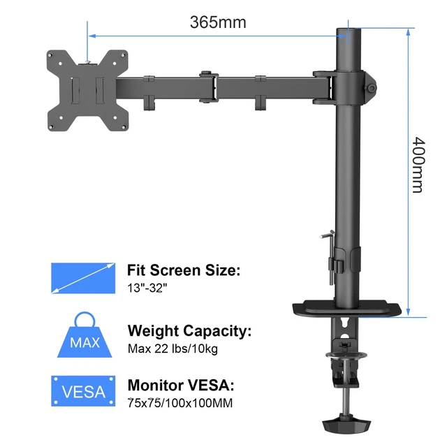 Alt view image 3 of 5 - suptek Single LED LCD Monitor Desk Mount Heavy Duty Fully Adjustable Monitor Stand for 1 / One Screen up to 27 inch