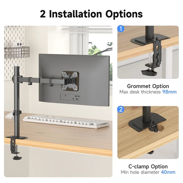 Alt view image 5 of 5 - suptek Single LED LCD Monitor Desk Mount Heavy Duty Fully Adjustable Monitor Stand for 1 / One Screen up to 27 inch