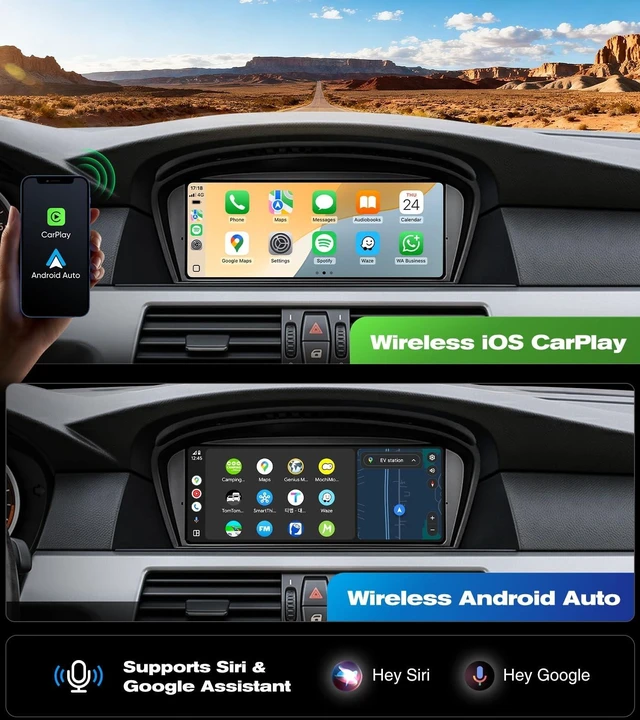 Alt view image 3 of 5 - 9.3" Touch Screen CarPlay Radio for BMW 5 Series E60 E61 E63 E64 E90 E91 E92 E93 2005-2008 CCC System Upgrade Android Auto Car Multimedias Player Original Stereo iDrive Amplifer Retained