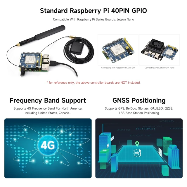 Alt view image 5 of 5 - Waveshare SIM7600NA-H 4G HAT, Compatible with Raspberry Pi/Jetson Nano, with GPS, SIM, Audio, AT Command Control, UART Debugging, 3G/4G Communication, Positioning, and Voltage Translator