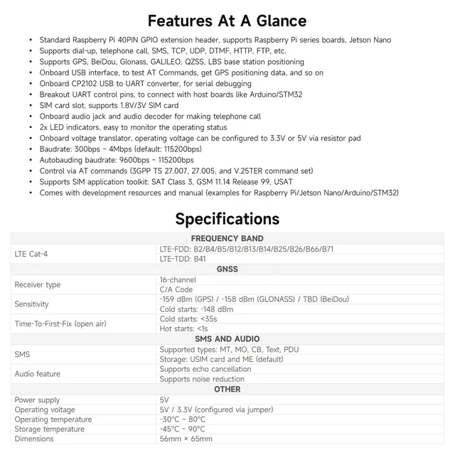 Alt view image 4 of 5 - Waveshare SIM7600NA-H 4G HAT, Compatible with Raspberry Pi/Jetson Nano, with GPS, SIM, Audio, AT Command Control, UART Debugging, 3G/4G Communication, Positioning, and Voltage Translator